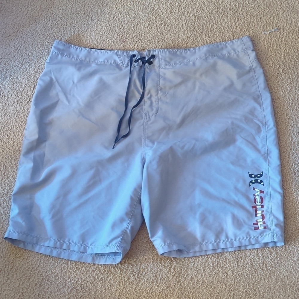 Hurley Gray with American Logo Board Swim Trunks Size 40